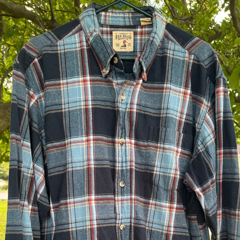 RedHead Men's Navy and Light Blue Plaid Shirt‎